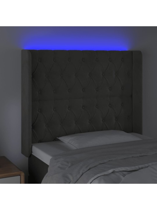 Čelo postele s LED tmavě šedé 93 x 16 x 118/128 cm samet