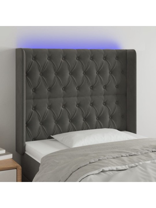 Čelo postele s LED tmavě šedé 93 x 16 x 118/128 cm samet