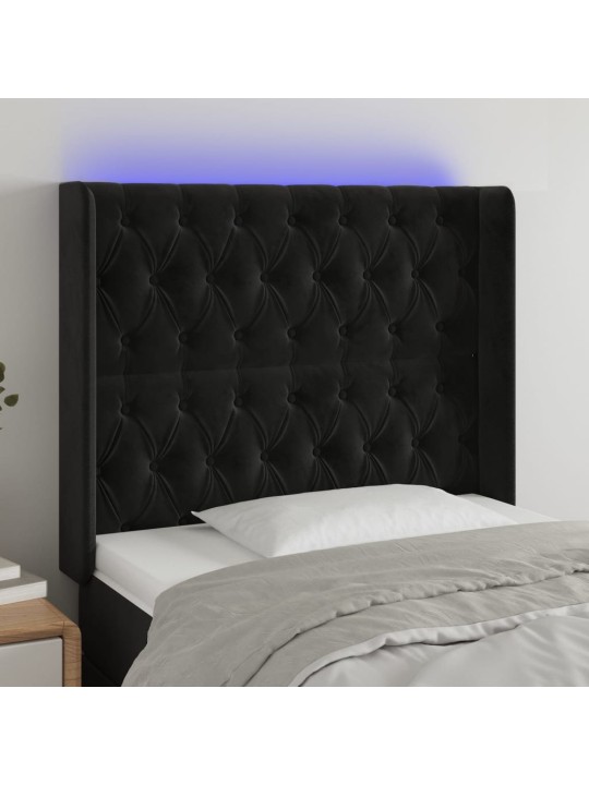 Čelo postele s LED černé 93 x 16 x 118/128 cm samet