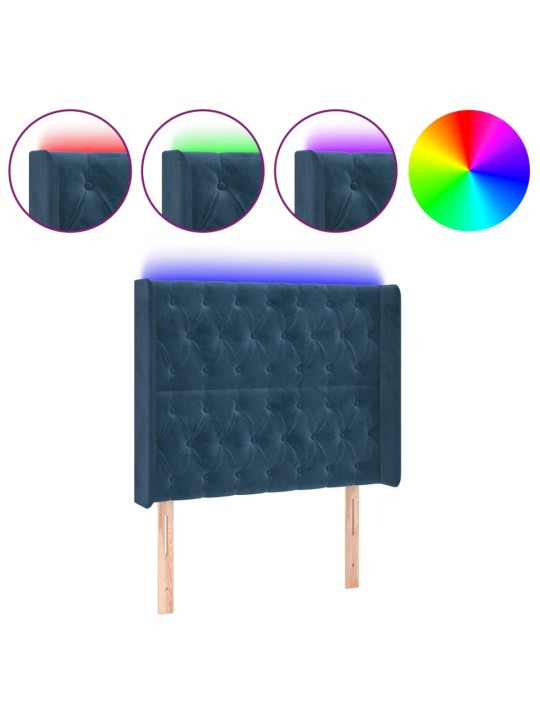 Čelo postele s led tmavě modré 93 x 16 x 118/128 cm samet