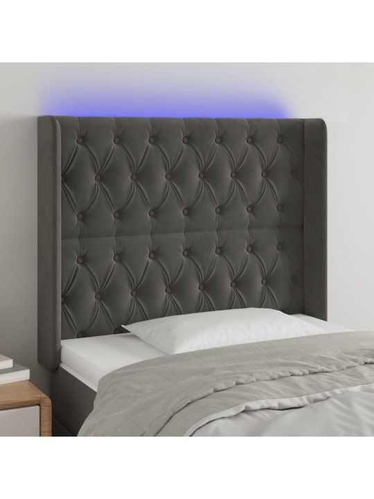 Čelo postele s LED tmavě šedé 103 x 16 x 118/128 cm samet