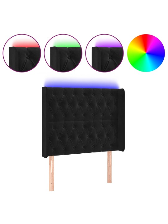 Čelo postele s LED černé 103 x 16 x 118/128 cm samet