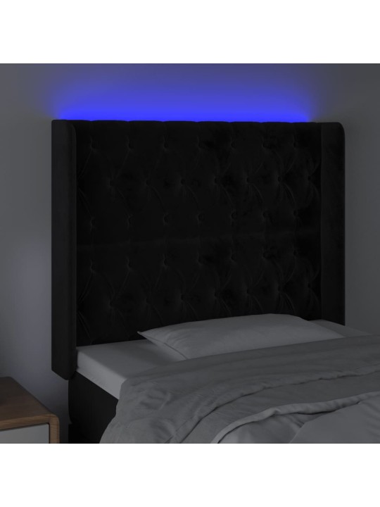 Čelo postele s LED černé 103 x 16 x 118/128 cm samet