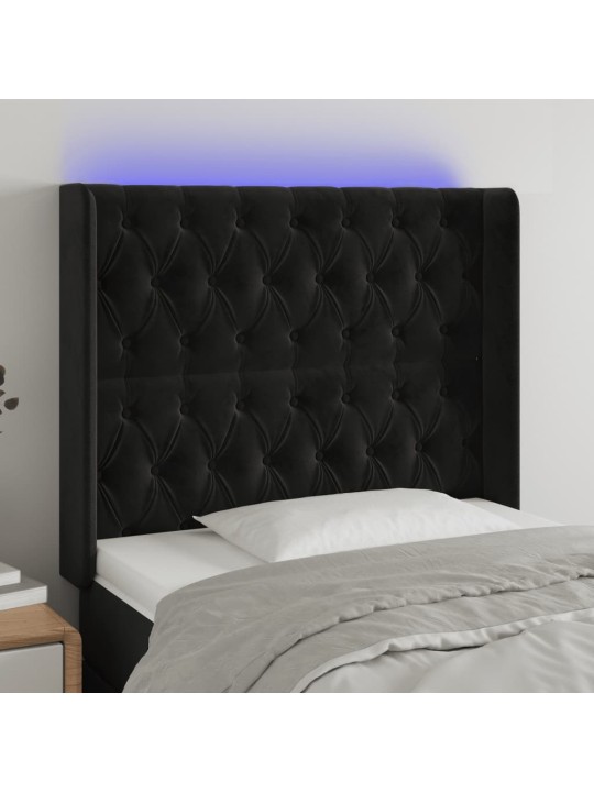 Čelo postele s LED černé 103 x 16 x 118/128 cm samet