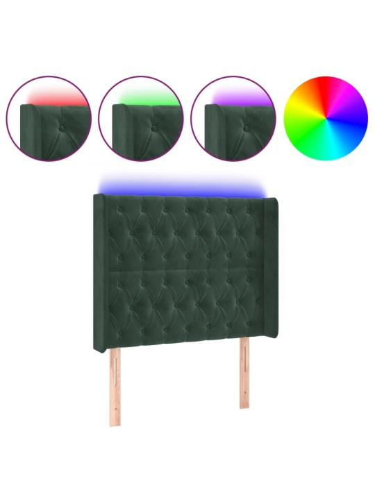 Čelo postele s LED tmavě zelené 103 x 16 x 118/128 cm samet