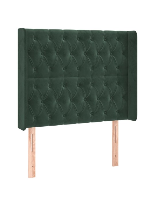 Čelo postele s LED tmavě zelené 103 x 16 x 118/128 cm samet