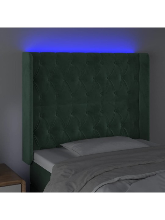 Čelo postele s LED tmavě zelené 103 x 16 x 118/128 cm samet