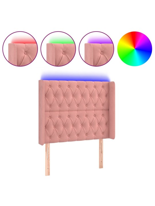 Čelo postele s LED růžové 103 x 16 x 118/128 cm samet