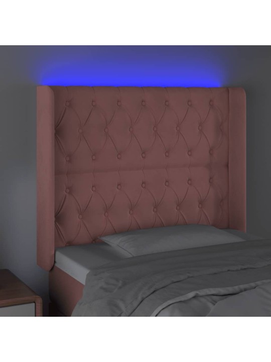 Čelo postele s LED růžové 103 x 16 x 118/128 cm samet