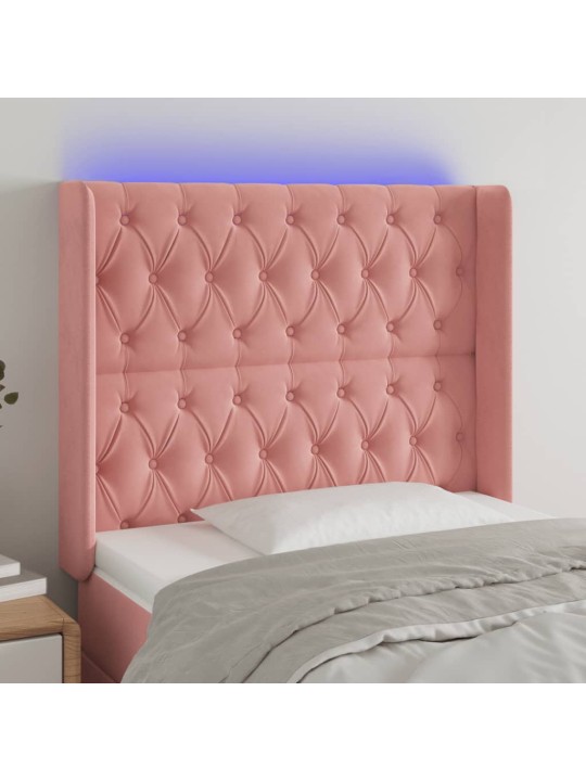 Čelo postele s LED růžové 103 x 16 x 118/128 cm samet