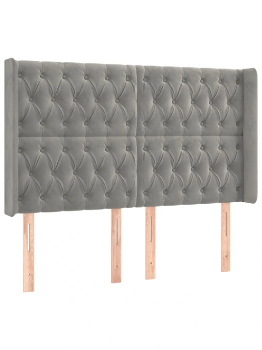Čelo postele s led světle šedé 147x16x118/128 cm samet