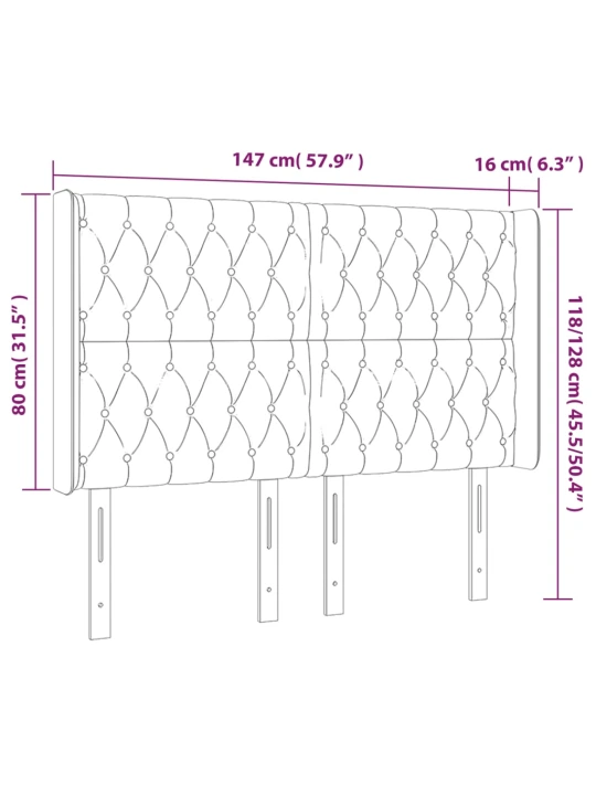 Čelo postele s led světle šedé 147x16x118/128 cm samet