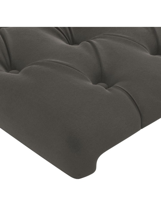 Čelo postele s led tmavě šedé 147 x 16 x 118/128 cm samet