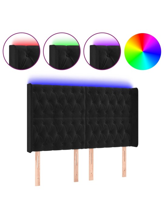 Čelo postele s led černé 147 x 16 x 118/128 cm samet