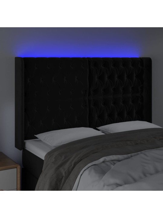 Čelo postele s led černé 147 x 16 x 118/128 cm samet
