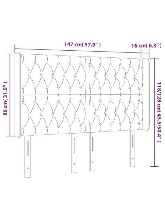 Čelo postele s led černé 147 x 16 x 118/128 cm samet