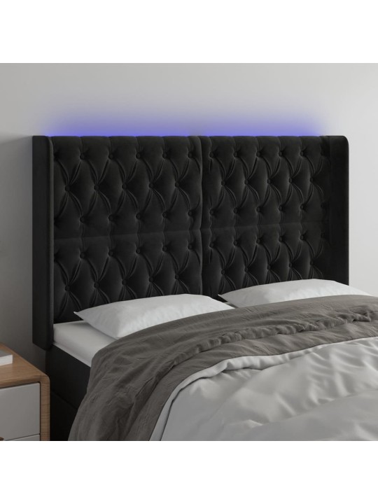 Čelo postele s led černé 147 x 16 x 118/128 cm samet