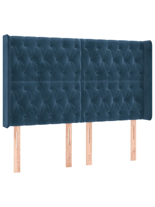 Čelo postele s led tmavě modré 147 x 16 x 118/128 cm samet