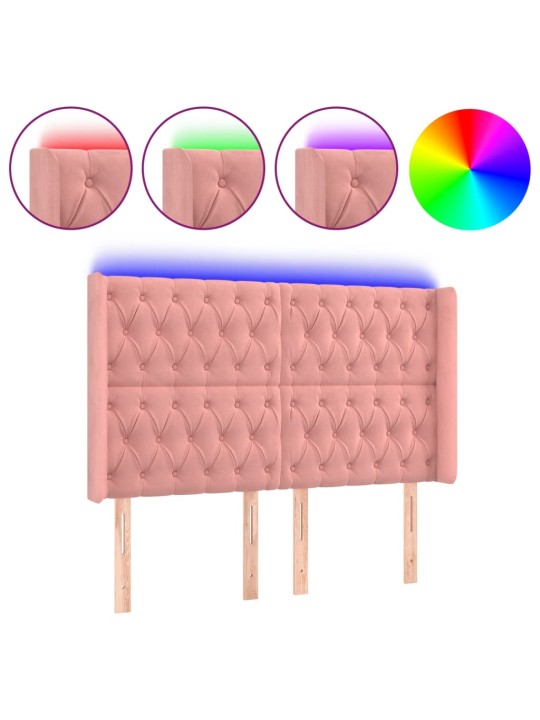 Čelo postele s led růžové 147 x 16 x 118/128 cm samet