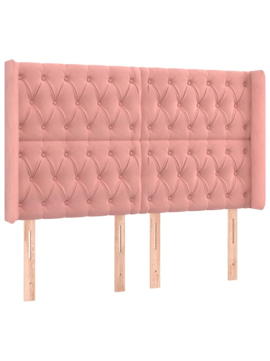 Čelo postele s led růžové 147 x 16 x 118/128 cm samet