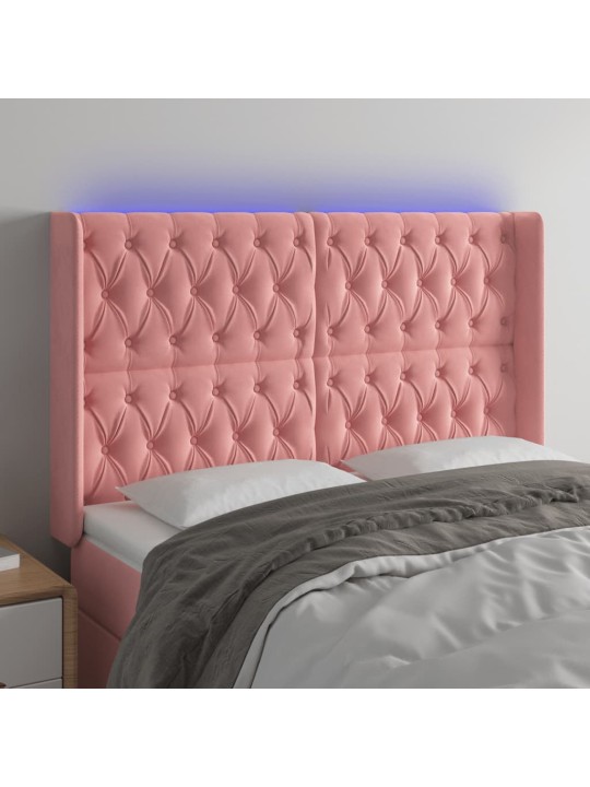 Čelo postele s led růžové 147 x 16 x 118/128 cm samet