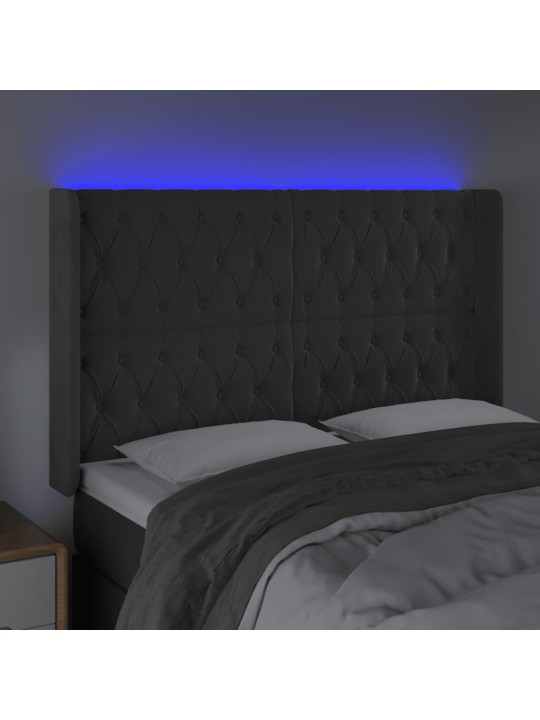 Čelo postele s LED tmavě šedé 163 x 16 x 118/128 cm samet