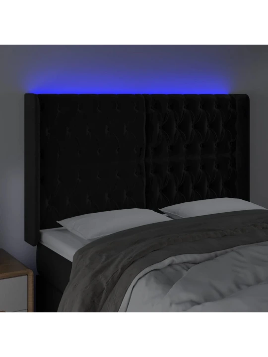Čelo postele s led černé 163 x 16 x 118/128 cm samet