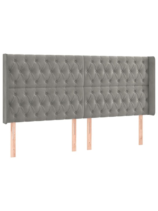 Čelo postele s led světle šedé 183 x 16 x 118/128 cm samet