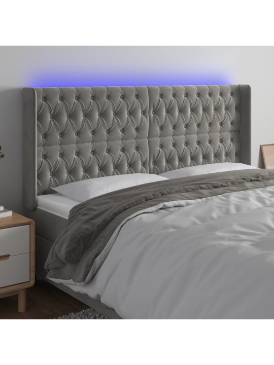 Čelo postele s led světle šedé 183 x 16 x 118/128 cm samet