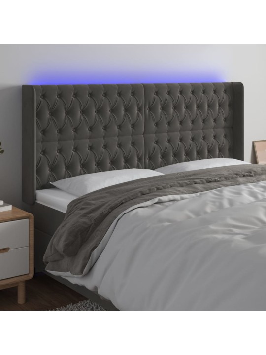 Čelo postele s LED tmavě šedé 183 x 16 x 118/128 cm samet