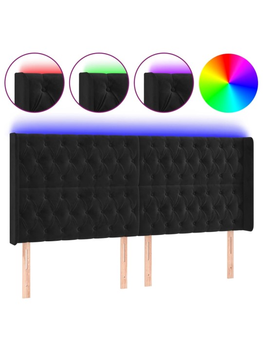 Čelo postele s LED černé 183 x 16 x 118/128 cm samet