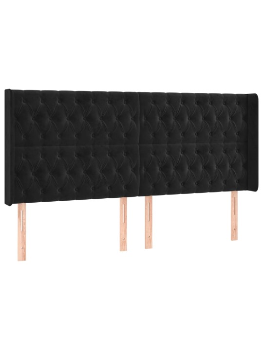 Čelo postele s LED černé 183 x 16 x 118/128 cm samet