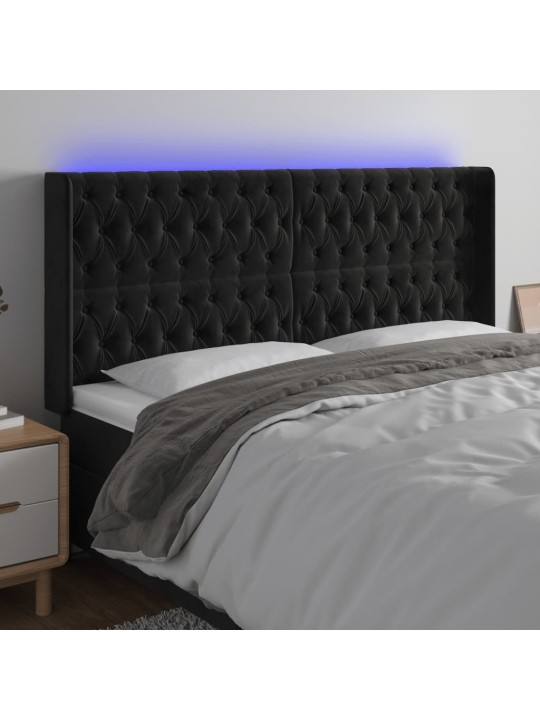 Čelo postele s LED černé 183 x 16 x 118/128 cm samet