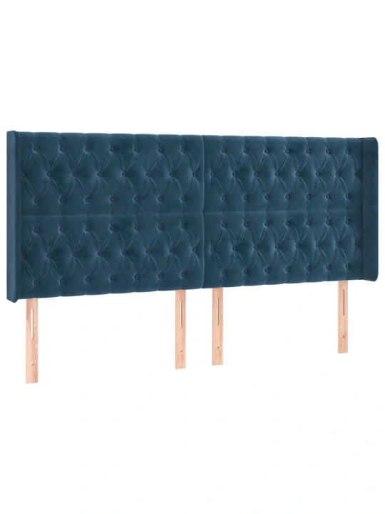 Čelo postele s led tmavě modré 183 x 16 x 118/128 cm samet