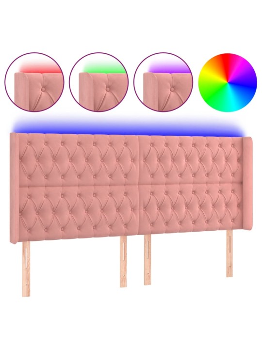 Čelo postele s led růžové 183 x 16 x 118/128 cm samet