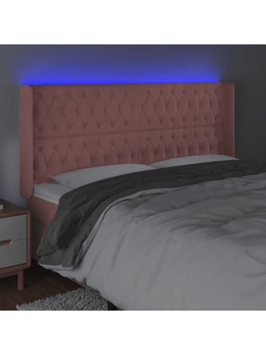 Čelo postele s led růžové 183 x 16 x 118/128 cm samet