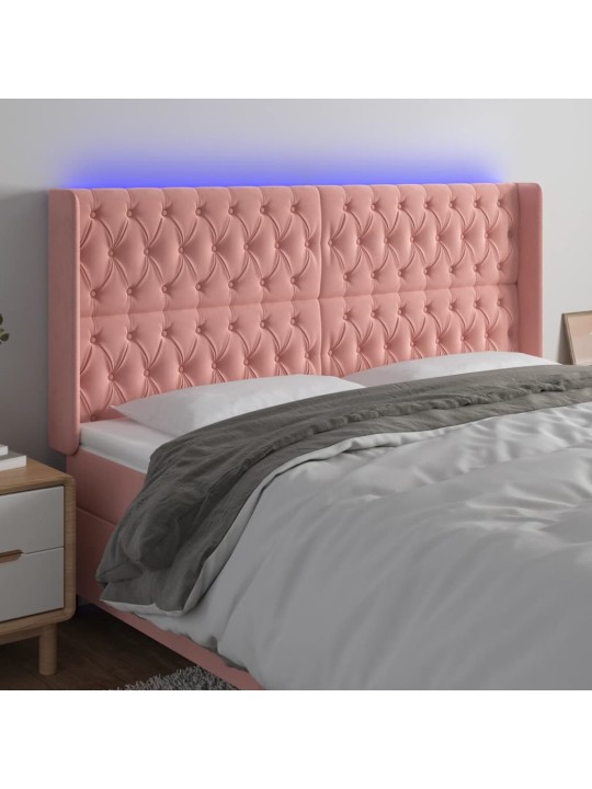Čelo postele s led růžové 183 x 16 x 118/128 cm samet