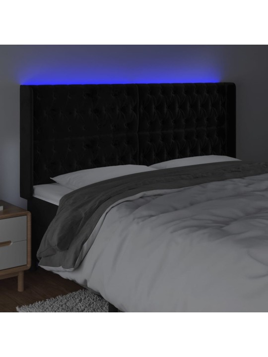 Čelo postele s LED černé 203 x 16 x 118/128 cm samet