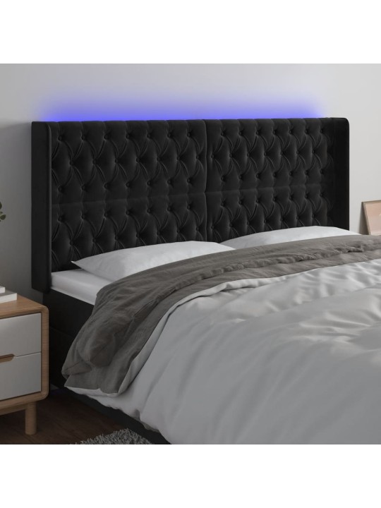 Čelo postele s LED černé 203 x 16 x 118/128 cm samet