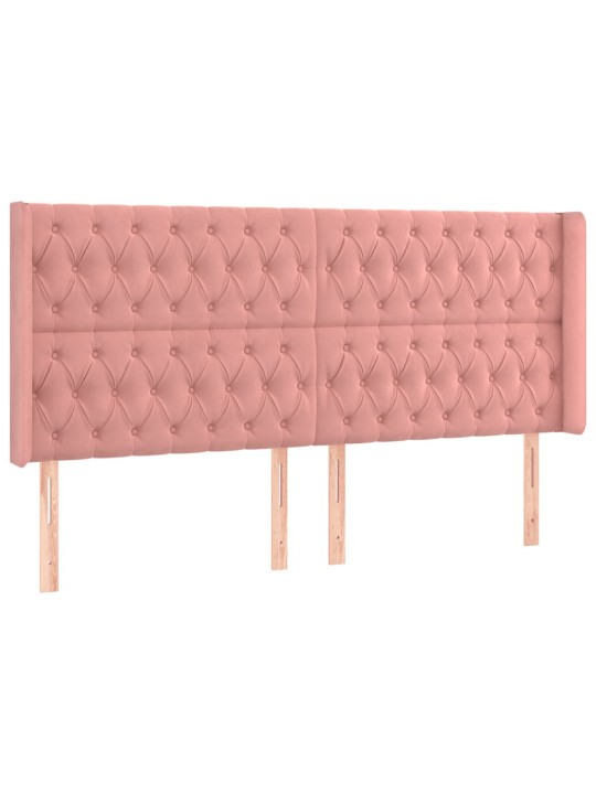 Čelo postele s LED růžové 203 x 16 x 118/128 cm samet