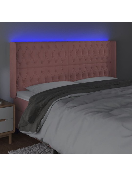 Čelo postele s LED růžové 203 x 16 x 118/128 cm samet