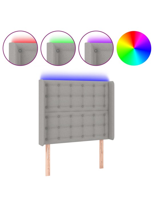 Čelo postele s LED světle šedé 83 x 16 x 118/128 cm textil