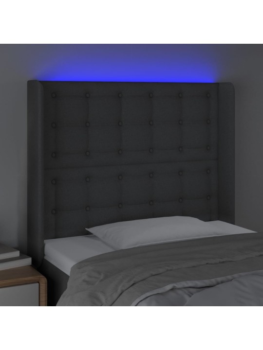 Čelo postele s LED tmavě šedé 83 x 16 x 118/128 cm textil
