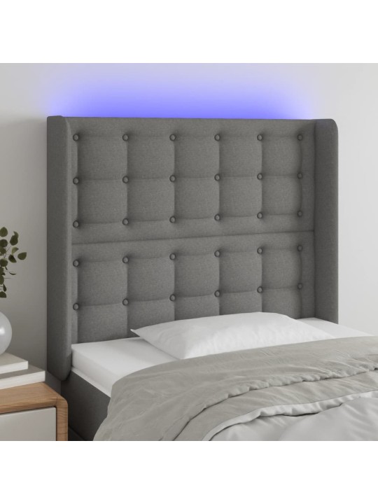 Čelo postele s LED tmavě šedé 83 x 16 x 118/128 cm textil
