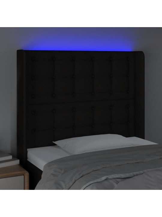 Čelo postele s LED černé 83 x 16 x 118/128 cm textil