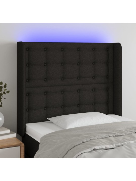 Čelo postele s LED černé 83 x 16 x 118/128 cm textil