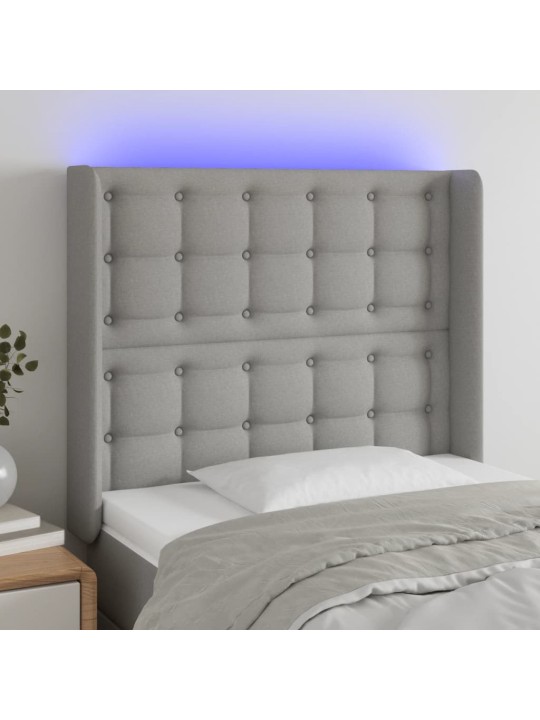 Čelo postele s LED světle šedé 93x16x118/128 cm textil