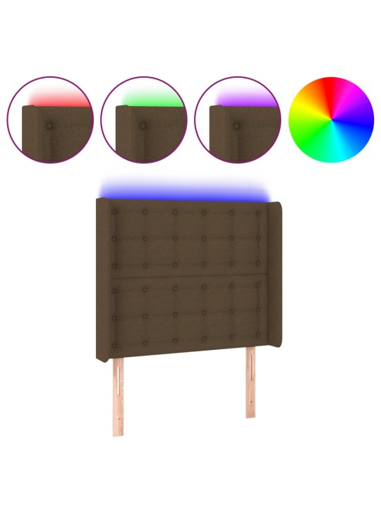 Čelo postele s LED tmavě hnědé 93 x 16 x 118/128 cm textil