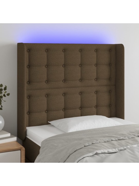 Čelo postele s LED tmavě hnědé 93 x 16 x 118/128 cm textil