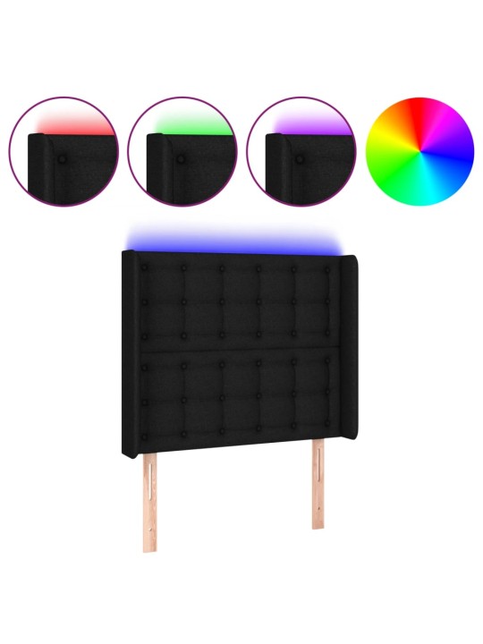 Čelo postele s LED černé 103 x 16 x 118/128 cm textil